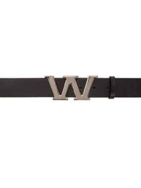 Alexander Wang Black Leather Belt with Silver W Letter Logo Buckle xs/s